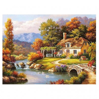 Canvas DIY oil painting, paint by number kits - Forest Cottage Art 16 x20“   262920096981